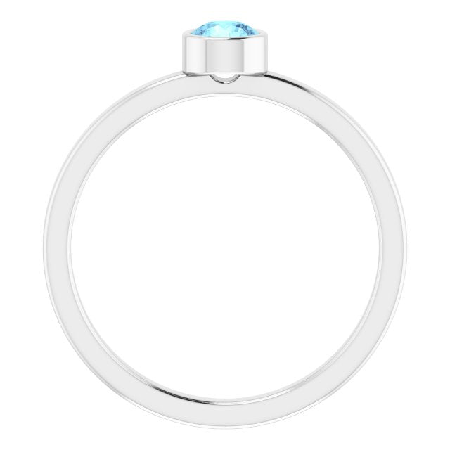 Platinum Round Natural Aquamarine Bezel-Set Solitaire Ring - view 7