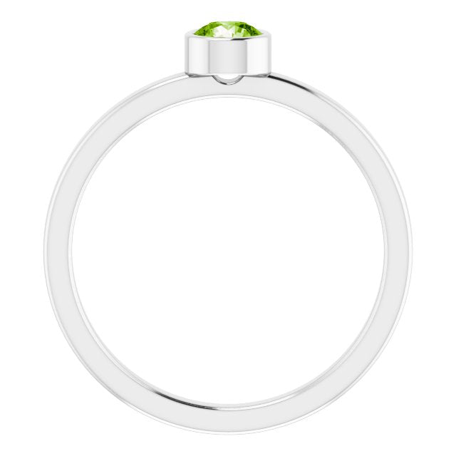14K Gold Round Natural Peridot Bezel-Set Solitaire Ring - White Gold - view 7
