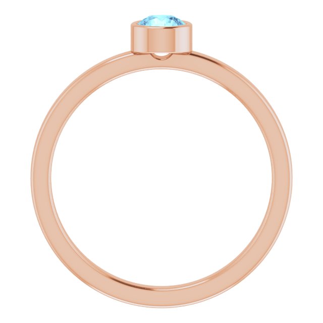 14K Gold Round Natural Aquamarine Bezel-Set Solitaire Ring - Rose Gold - view 7