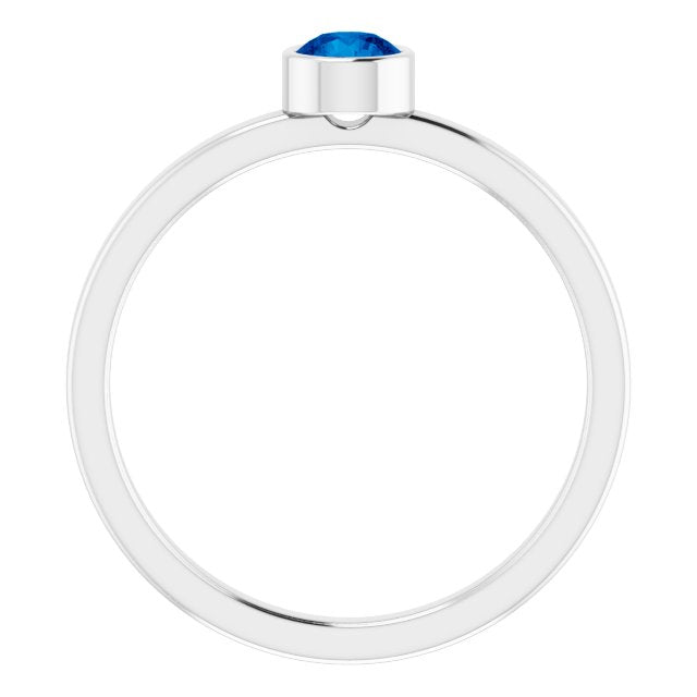 Platinum Round Natural Blue Sapphire Bezel-Set Solitaire Ring - view 7