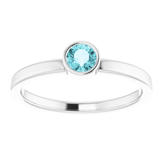 14K Gold Round Natural Blue Zircon Bezel-Set Solitaire Ring - White Gold - view 8