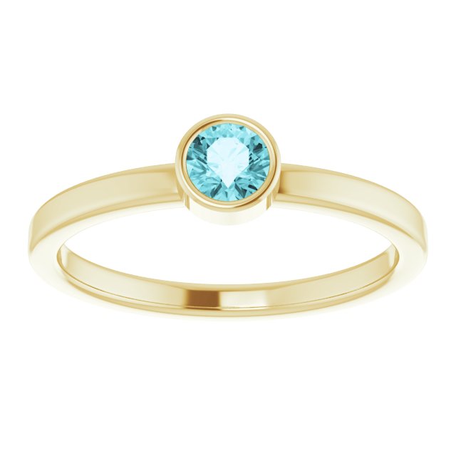 14K Gold Round Natural Blue Zircon Bezel-Set Solitaire Ring - Yellow Gold - view 8