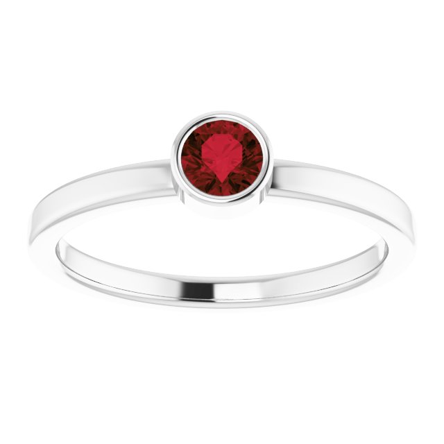 14K Gold Round Natural Mozambique Garnet Bezel-Set Solitaire Ring - White Gold - view 8