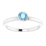 14K Gold Round Natural Aquamarine Bezel-Set Solitaire Ring - White Gold - view 8
