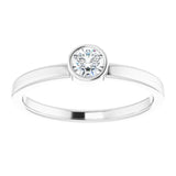 14K Gold Round Natural White Sapphire Bezel-Set Solitaire Ring - White Gold - view 8