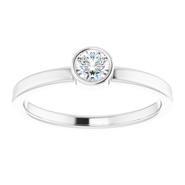 14K Gold Round Natural White Sapphire Bezel-Set Solitaire Ring - White Gold - view 8