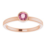 14K Gold Round Natural Pink Tourmaline Bezel-Set Solitaire Ring - Rose Gold - view 8