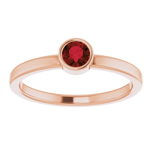 14K Gold Round Natural Mozambique Garnet Bezel-Set Solitaire Ring - Rose Gold - view 8