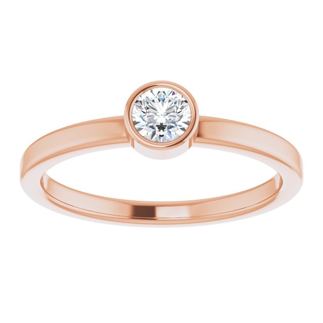 14K Gold Round Natural White Sapphire Bezel-Set Solitaire Ring - Rose Gold - view 8