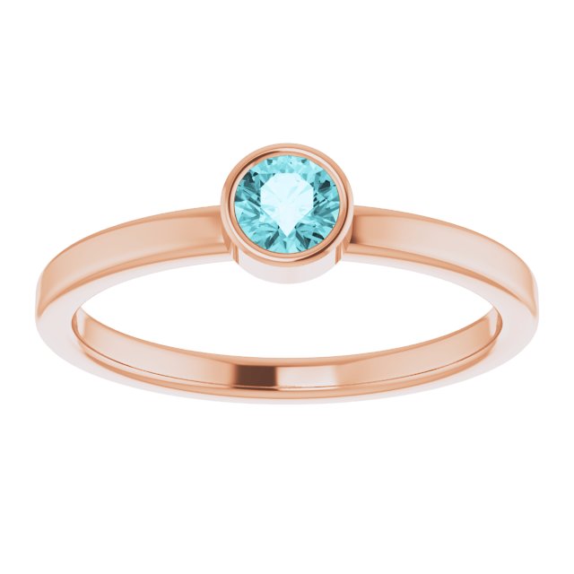 14K Gold Round Natural Blue Zircon Bezel-Set Solitaire Ring - Rose Gold - view 8