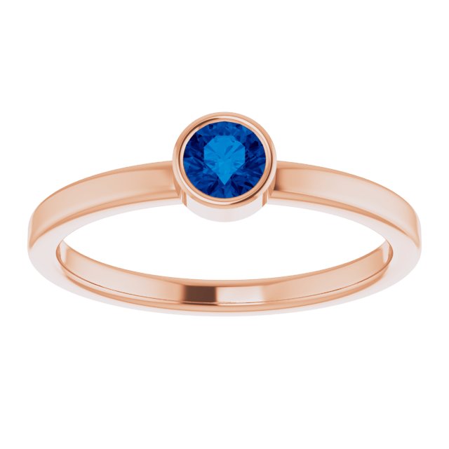 14K Gold Round Lab-Grown Blue Sapphire Bezel-Set Solitaire Ring - Rose Gold - view 8