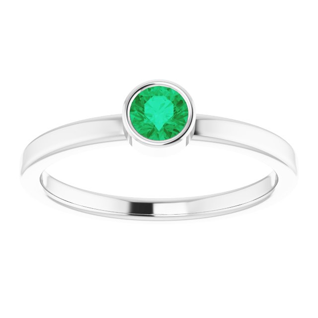Platinum Round Lab-Grown Emerald Bezel-Set Solitaire Ring - view 8