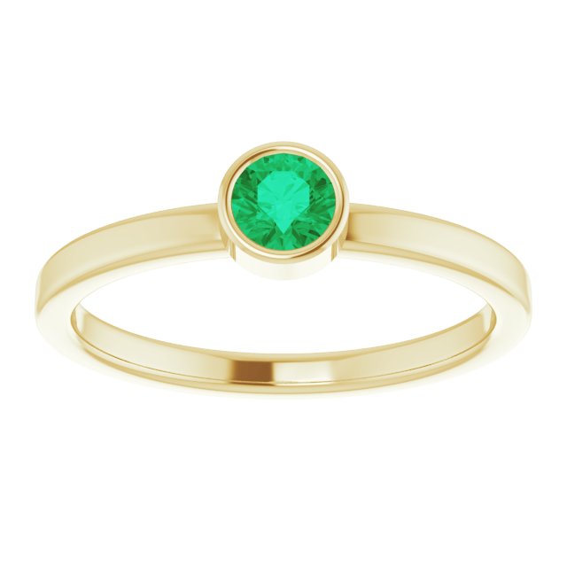14K Gold Round Natural Emerald Bezel-Set Solitaire Ring - Yellow Gold - view 8