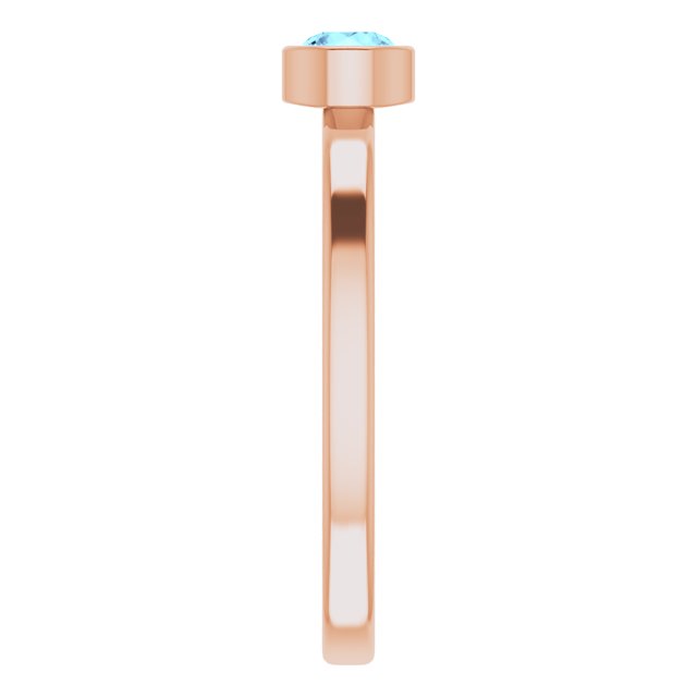 14K Gold Round Natural Aquamarine Bezel-Set Solitaire Ring - Rose Gold - view 9