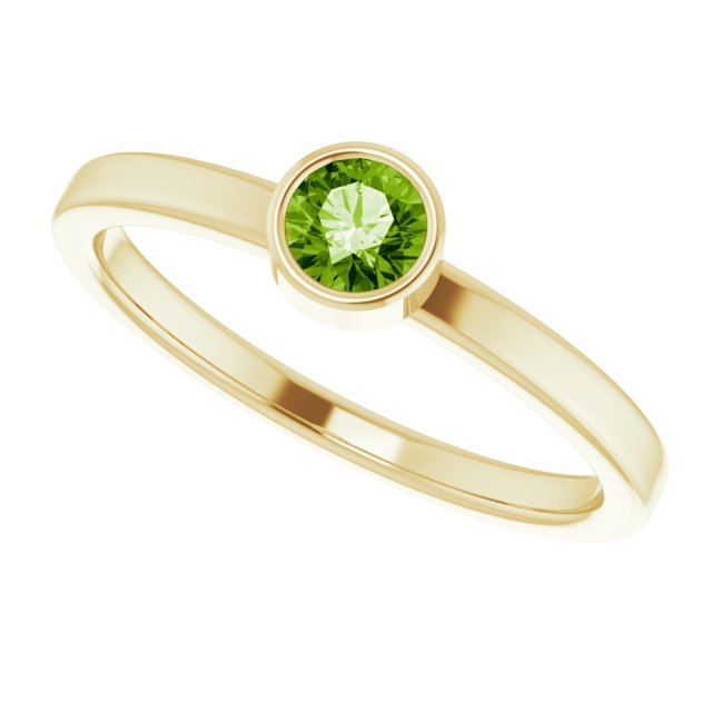 14K Gold Round Natural Peridot Bezel-Set Solitaire Ring - Yellow Gold - view 10