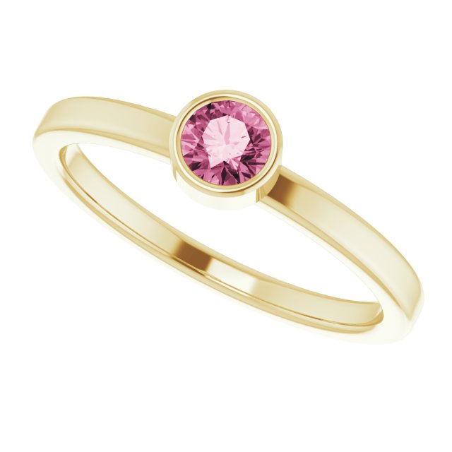 14K Gold Round Natural Pink Tourmaline Bezel-Set Solitaire Ring - Yellow Gold - view 10