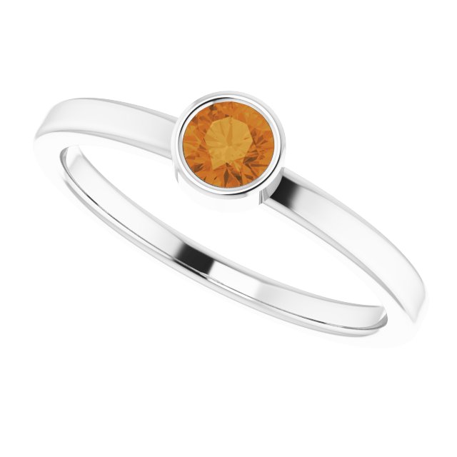 Platinum Round Natural Citrine Bezel-Set Solitaire Ring - view 10