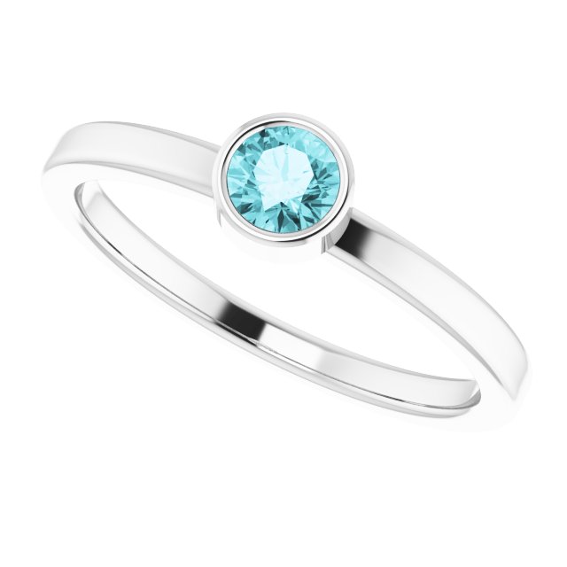 Platinum Round Natural Blue Zircon Bezel-Set Solitaire Ring - view 10