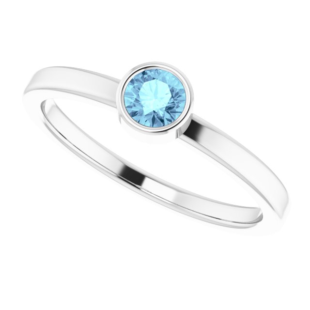 Platinum Round Natural Aquamarine Bezel-Set Solitaire Ring - view 10