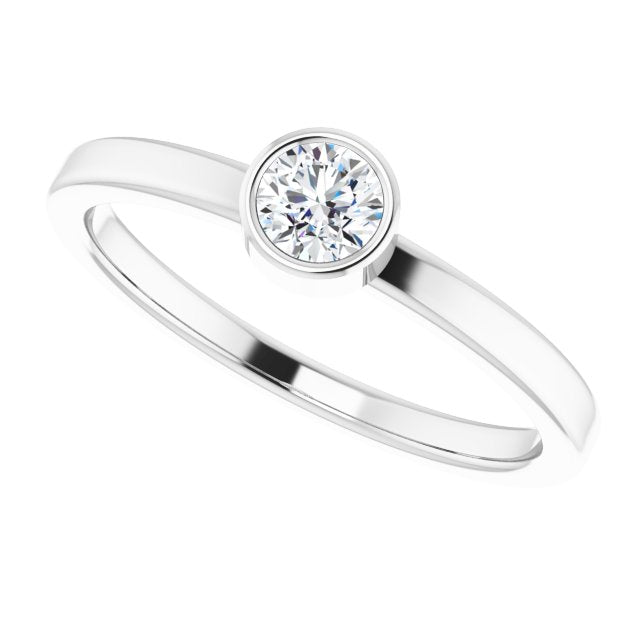 14K Gold Round Natural White Sapphire Bezel-Set Solitaire Ring - White Gold - view 10