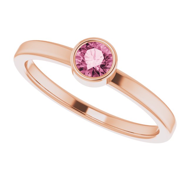 14K Gold Round Natural Pink Tourmaline Bezel-Set Solitaire Ring - Rose Gold - view 10