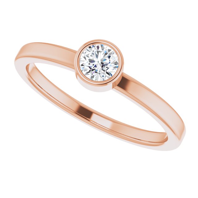 14K Gold Round Natural White Sapphire Bezel-Set Solitaire Ring - Rose Gold - view 10