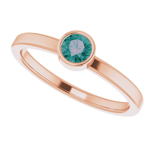 14K Gold Round Lab-Grown Alexandrite Bezel-Set Solitaire Ring - Rose Gold - view 10