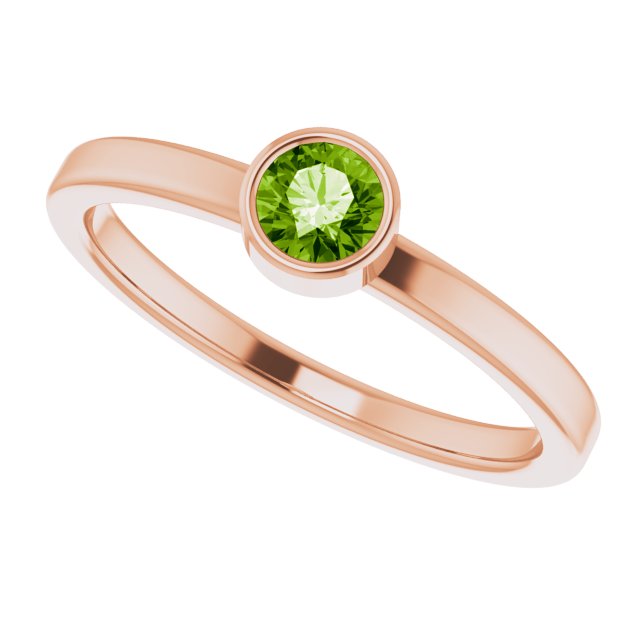 14K Gold Round Natural Peridot Bezel-Set Solitaire Ring - Rose Gold - view 10