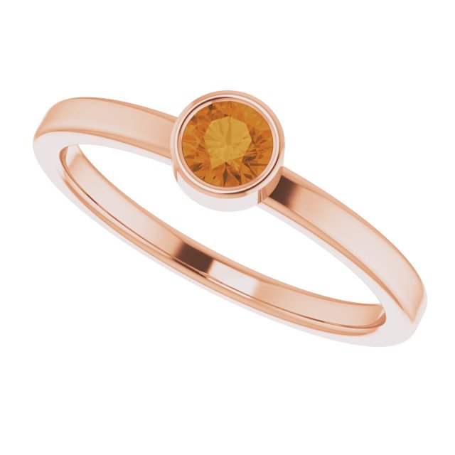 14K Gold Round Natural Citrine Bezel-Set Solitaire Ring - Rose Gold - view 10