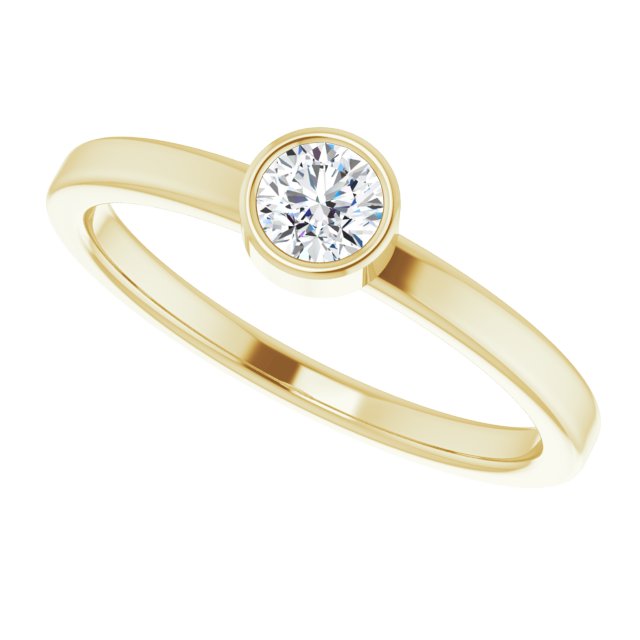 14K Gold Round Natural White Sapphire Bezel-Set Solitaire Ring - Yellow Gold - view 10