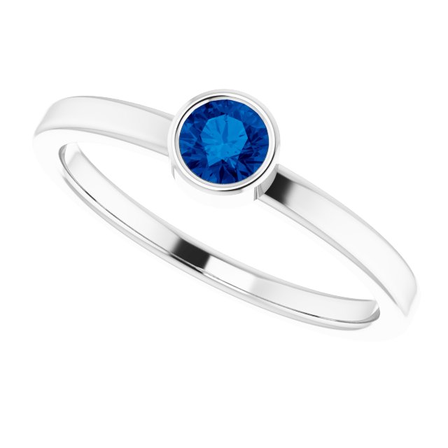 Platinum Round Lab-Grown Blue Sapphire Bezel-Set Solitaire Ring - view 10