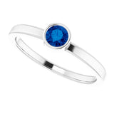 Platinum Round Natural Blue Sapphire Bezel-Set Solitaire Ring - view 10