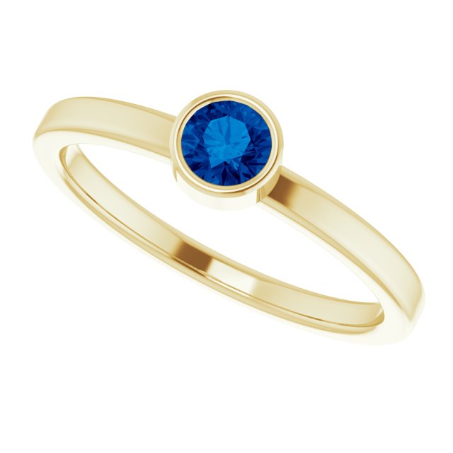 14K Gold Round Lab-Grown Blue Sapphire Bezel-Set Solitaire Ring - Yellow Gold - view 10