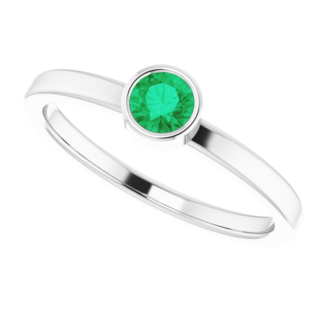 Platinum Round Lab-Grown Emerald Bezel-Set Solitaire Ring - view 10