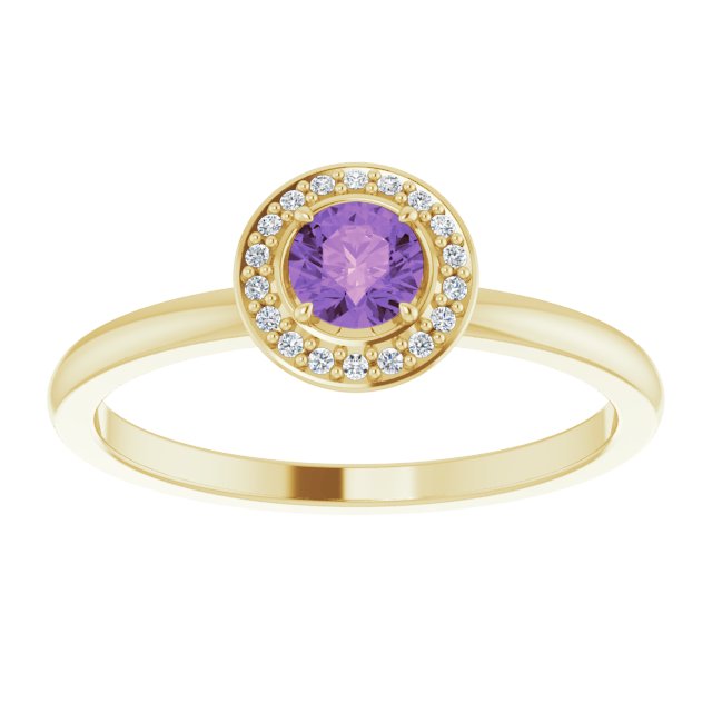 14K Gold Round Natural Amethyst Halo-Style Ring - Yellow Gold - view 8