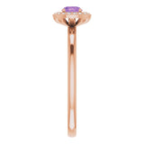 14K Gold Round Natural Amethyst Halo-Style Ring - Rose Gold - view 9