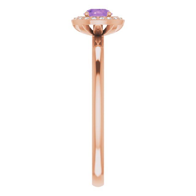 14K Gold Round Natural Amethyst Halo-Style Ring - Rose Gold - view 9