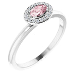 Platinum Oval Natural Morganite & Natural Diamond Halo-Style Ring