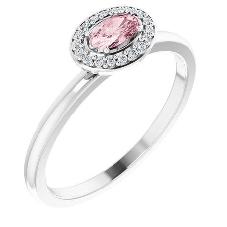 Platinum Oval Natural Morganite & Natural Diamond Halo-Style Ring