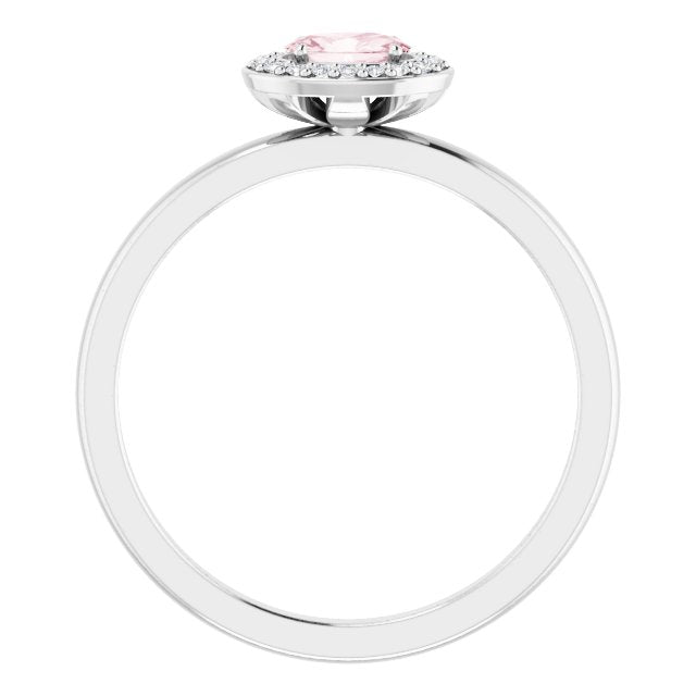 14K Gold Oval Natural Morganite & Natural Diamond Halo-Style Ring - White Gold - view 2