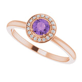 14K Gold Round Natural Amethyst Halo-Style Ring - Rose Gold - view 10