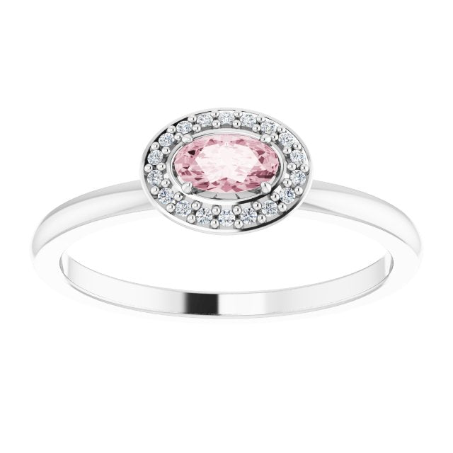 Platinum Oval Natural Morganite & Natural Diamond Halo-Style Ring - view 3