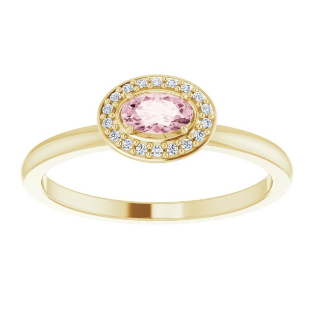 14K Gold Oval Natural Morganite & Natural Diamond Halo-Style Ring - Yellow Gold - view 3