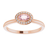14K Gold Oval Natural Morganite & Natural Diamond Halo-Style Ring - Rose Gold - view 3