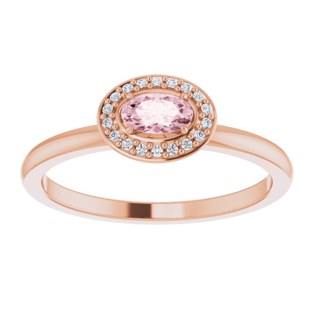 14K Gold Oval Natural Morganite & Natural Diamond Halo-Style Ring - Rose Gold - view 3