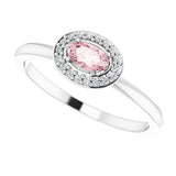 14K Gold Oval Natural Morganite & Natural Diamond Halo-Style Ring - White Gold - view 5
