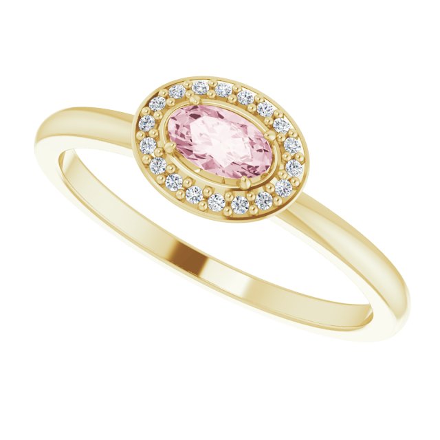 14K Gold Oval Natural Morganite & Natural Diamond Halo-Style Ring - Yellow Gold - view 5