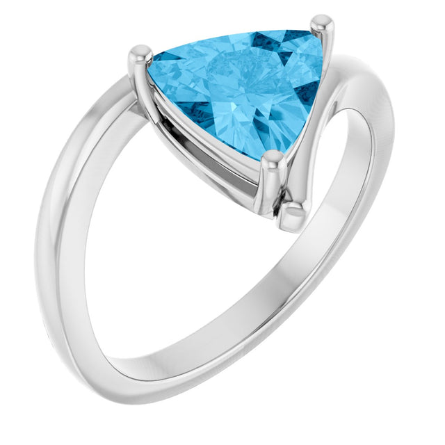 14K Gold Trillion Natural Swiss Blue Topaz Bypass Ring - White Gold