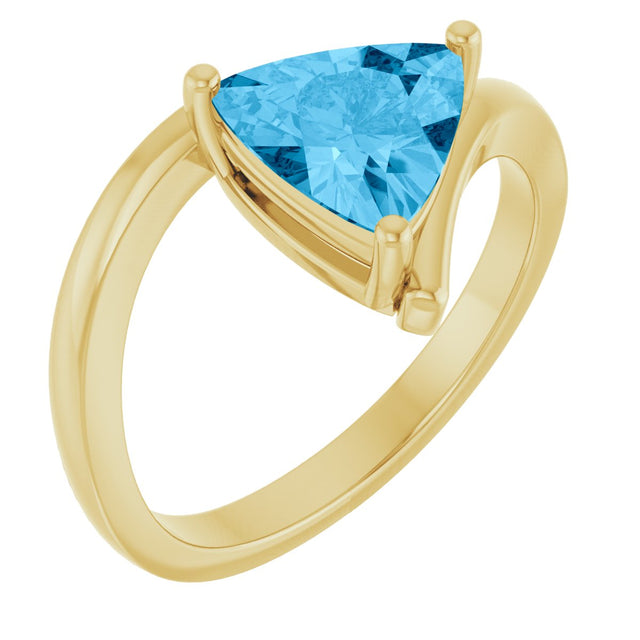 14K Gold Trillion Natural Swiss Blue Topaz Bypass Ring - Yellow Gold