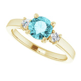14K Gold Round Natural Blue Zircon & Natural Diamond Accented Ring - Yellow Gold - view 5